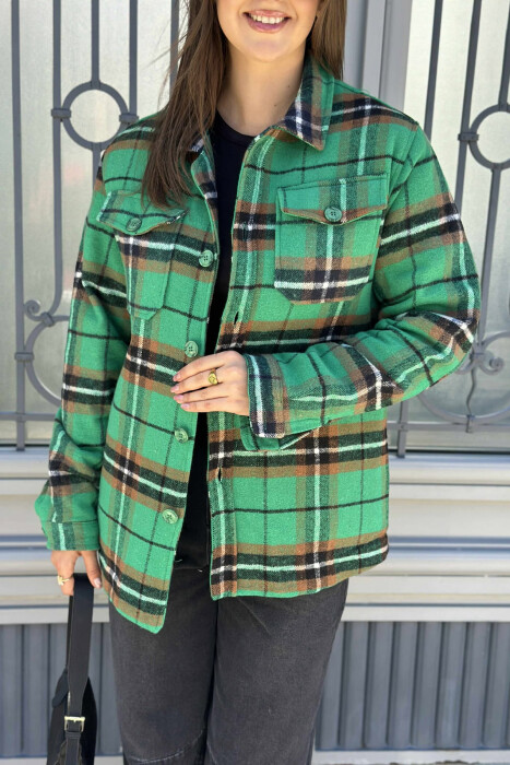 SQUARE DESIGN BUTTONED WOMEN JACKET GREEN/JESHILE - 3