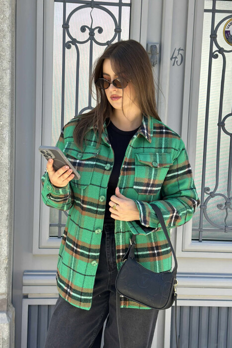 SQUARE DESIGN BUTTONED WOMEN JACKET GREEN/JESHILE - 4