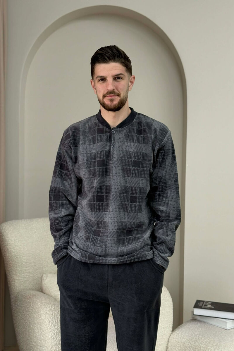 SQUARE DESIGN SWEATSHIRT+SWEATPANTS MEN PYJAMAS DARK GREY/GEE - 2