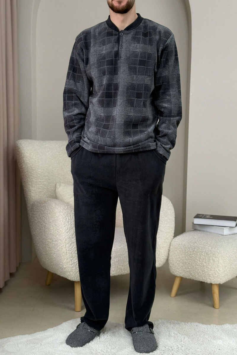 SQUARE DESIGN SWEATSHIRT+SWEATPANTS MEN PYJAMAS DARK GREY/GEE - 3