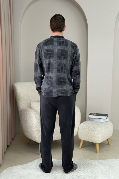 SQUARE DESIGN SWEATSHIRT+SWEATPANTS MEN PYJAMAS DARK GREY/GEE - 4