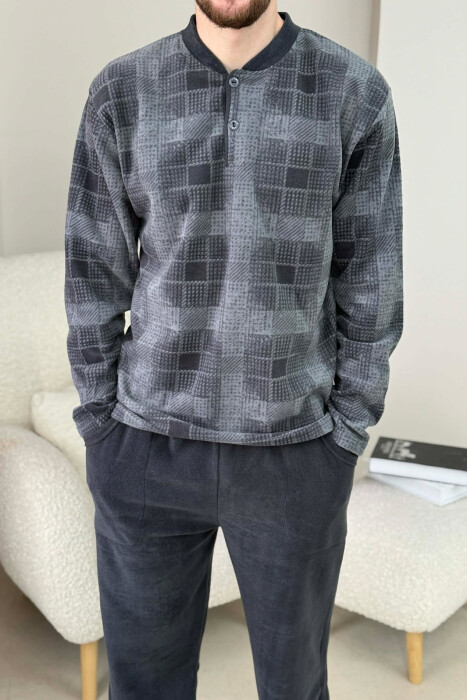 SQUARE DESIGN SWEATSHIRT+SWEATPANTS MEN PYJAMAS DARK GREY/GEE - 5