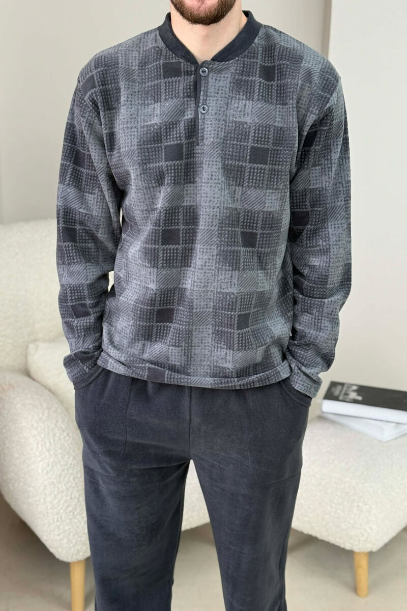 SQUARE DESIGN SWEATSHIRT+SWEATPANTS MEN PYJAMAS DARK GREY/GEE - 5