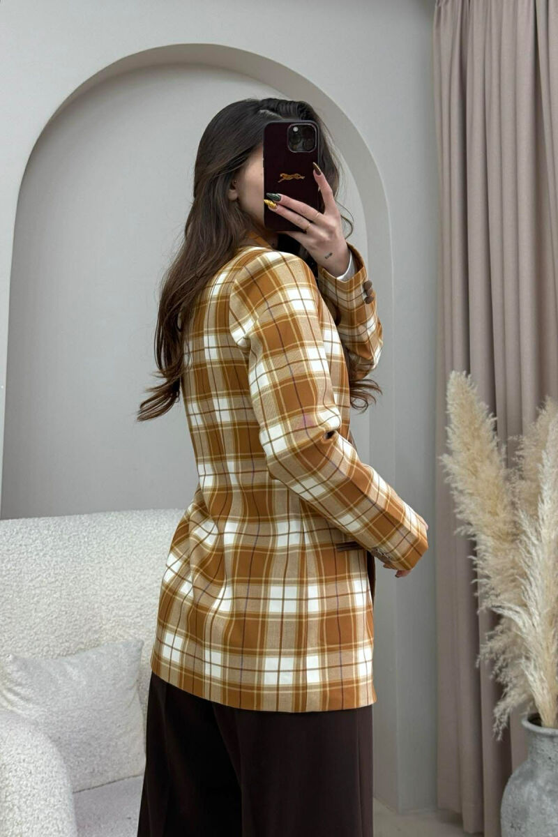 SQUARED DESIGN BUTTONED WOMEN JACKET BROWN/KAFE - 3