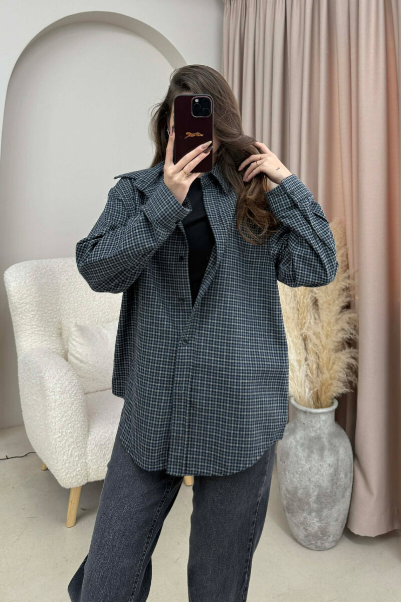 SQUARED DESIGN SIMPLE WOMEN SHIRT DARK BLUE/BEE - 3