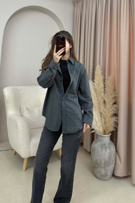 SQUARED DESIGN SIMPLE WOMEN SHIRT DARK BLUE/BEE - 1