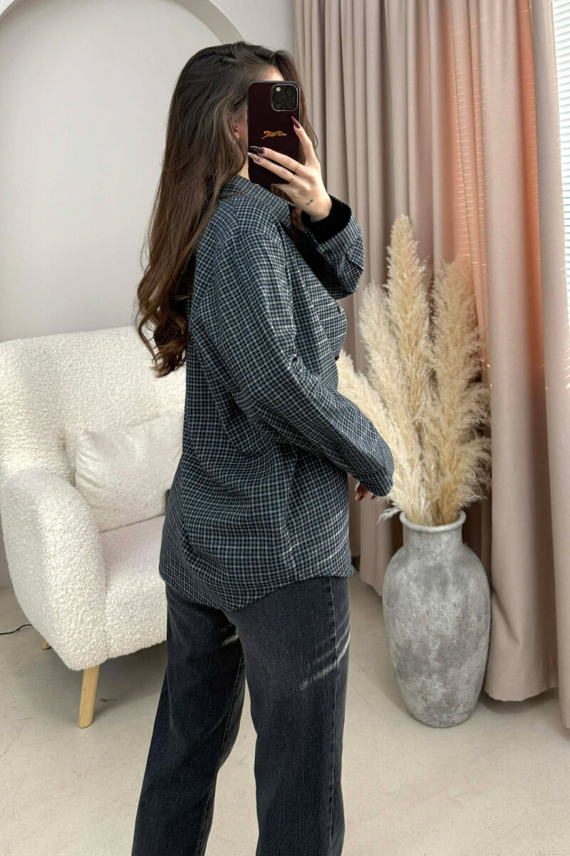 SQUARED DESIGN SIMPLE WOMEN SHIRT DARK BLUE/BEE - 4