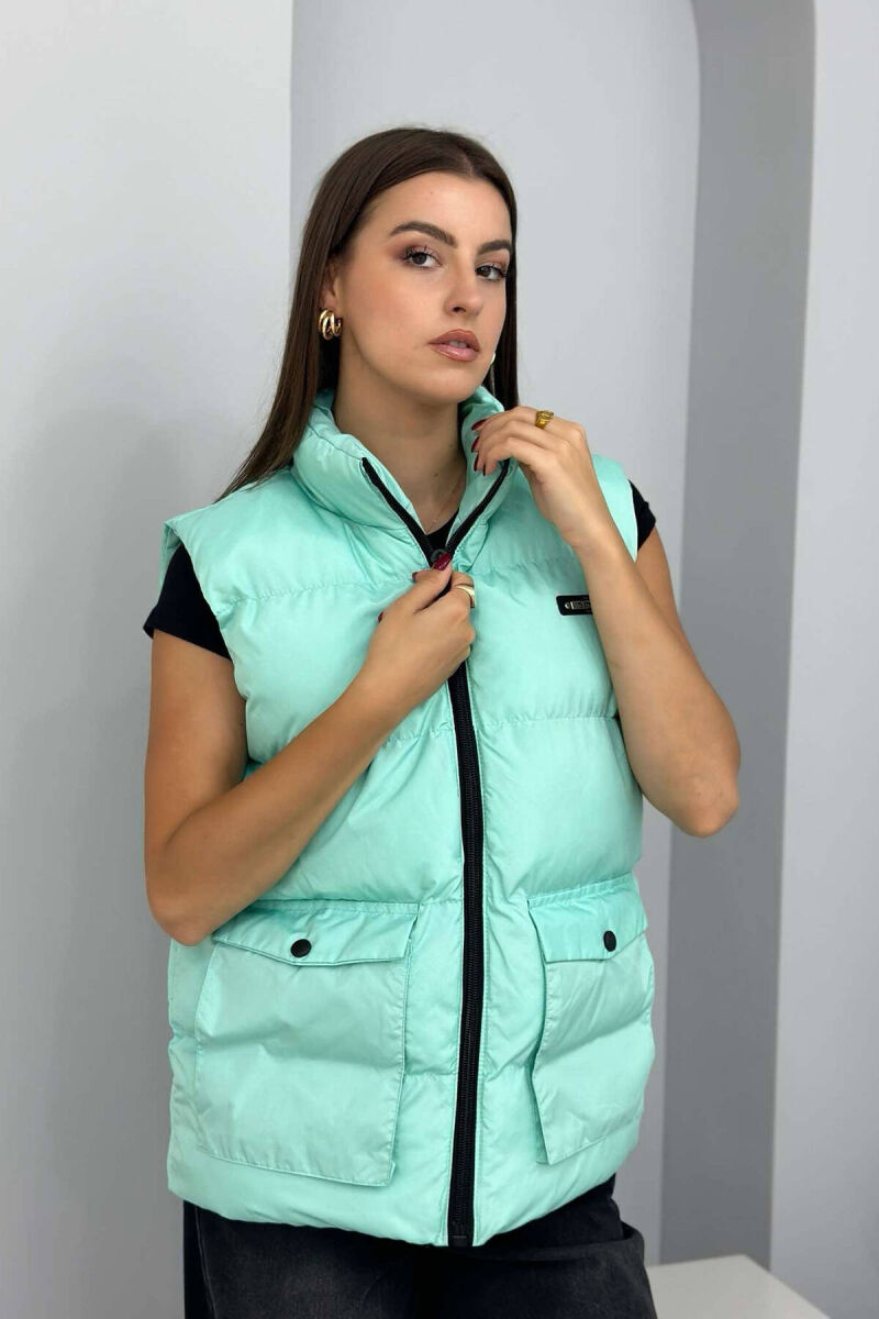 STAMP ZIPPER POCKET WOMAN VEST MINT/MENTE - 2