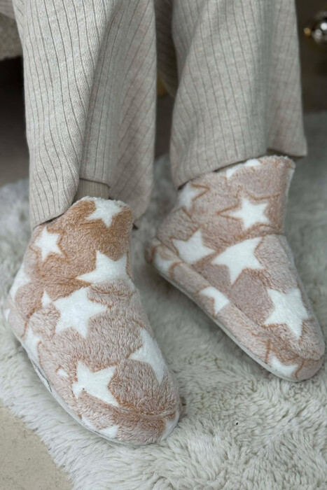 STAR DESIGN WOMAN ANKLE SLIPPERS BEIGE/BEZHE - KLAUDIO FASHION