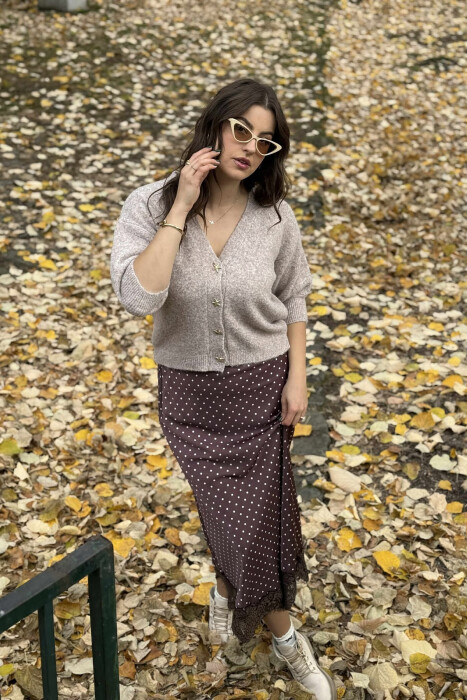 STARFISH BUTTONS SHORT SLEEVES WOMEN CARDIGAN BEIGE/BEZHE 