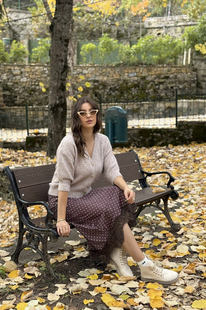 STARFISH BUTTONS SHORT SLEEVES WOMEN CARDIGAN BEIGE/BEZHE - 3