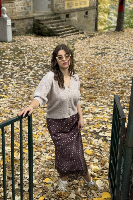 STARFISH BUTTONS SHORT SLEEVES WOMEN CARDIGAN BEIGE/BEZHE - 2