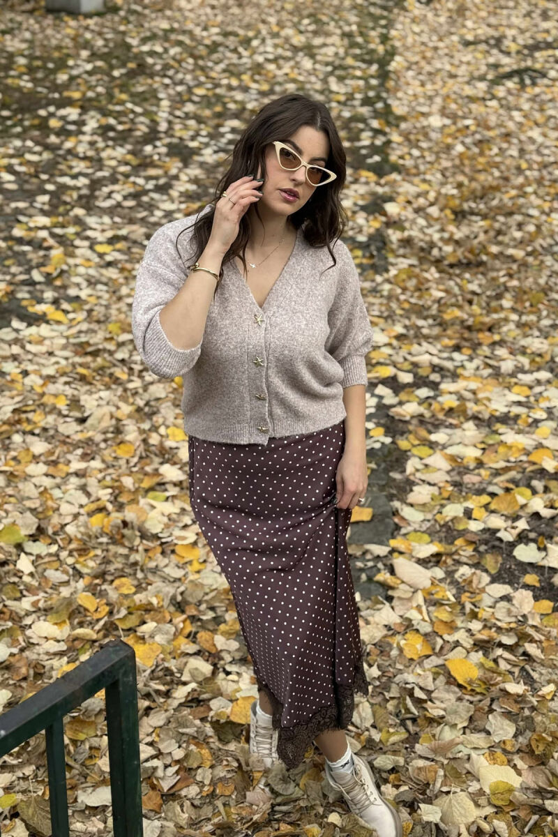 STARFISH BUTTONS SHORT SLEEVES WOMEN CARDIGAN BEIGE/BEZHE - 1