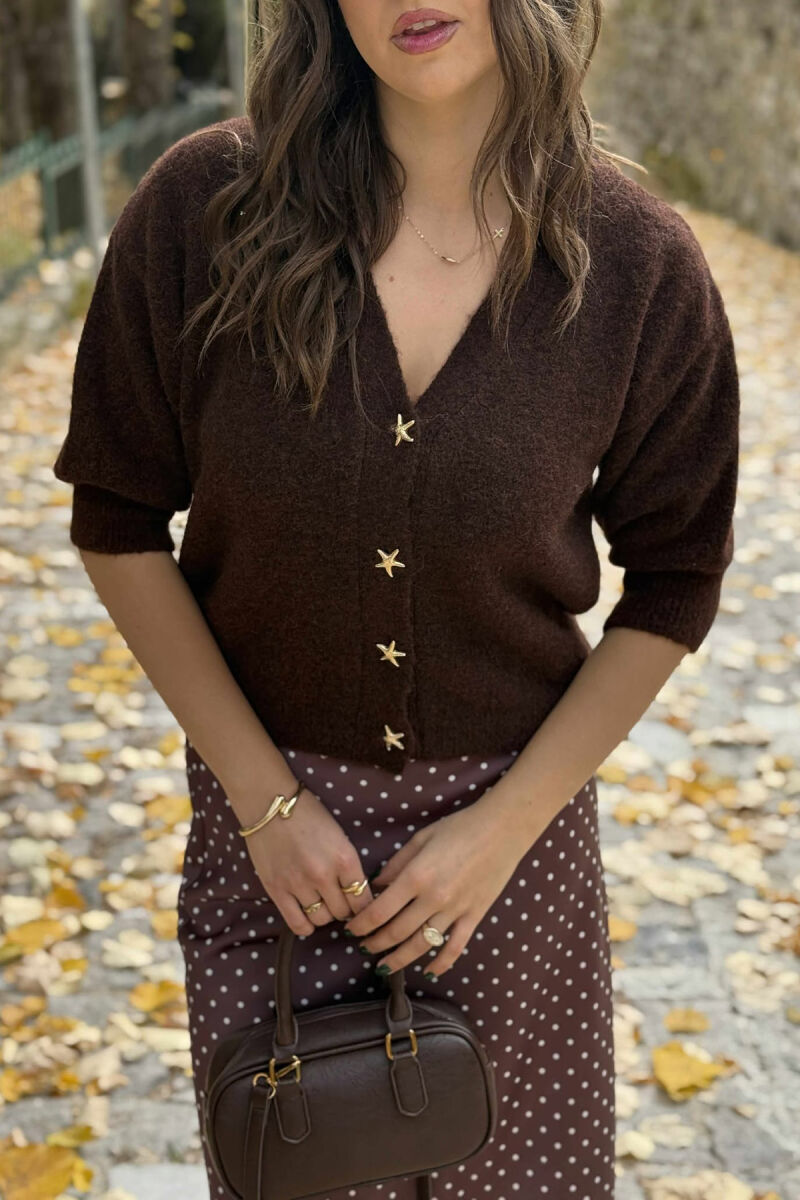 STARFISH BUTTONS SHORT SLEEVES WOMEN CARDIGAN DARK BROWN/KAE - 4