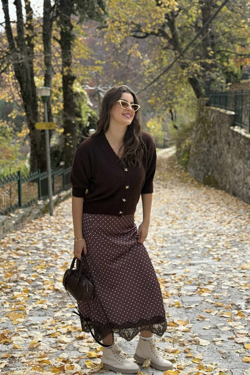 STARFISH BUTTONS SHORT SLEEVES WOMEN CARDIGAN DARK BROWN/KAE - 2