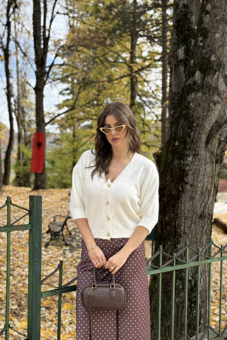 STARFISH BUTTONS SHORT SLEEVES WOMEN CARDIGAN WHITE-E BARDHE - 2