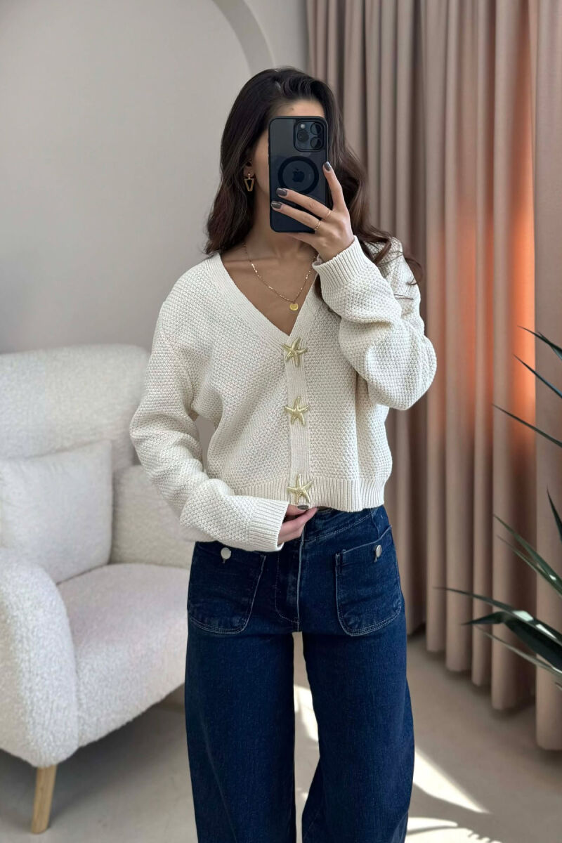 STARFISH BUTTONS SIMPLE WOMEN CARDIGAN CREAM/KREM - 2