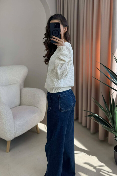 STARFISH BUTTONS SIMPLE WOMEN CARDIGAN CREAM/KREM - 4