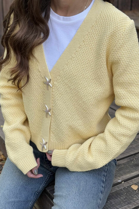 STARFISH BUTTONS SIMPLE WOMEN CARDIGAN YELLOW/E VERDHE - 4