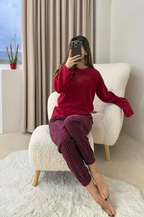 STAY POSITIVE FRONT WRITTINGS WOMEN PYJAMAS BURGUNDY/VISHNJE - 3