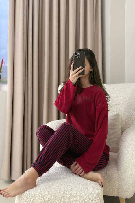STAY POSITIVE FRONT WRITTINGS WOMEN PYJAMAS BURGUNDY/VISHNJE - KLAUDIO FASHION