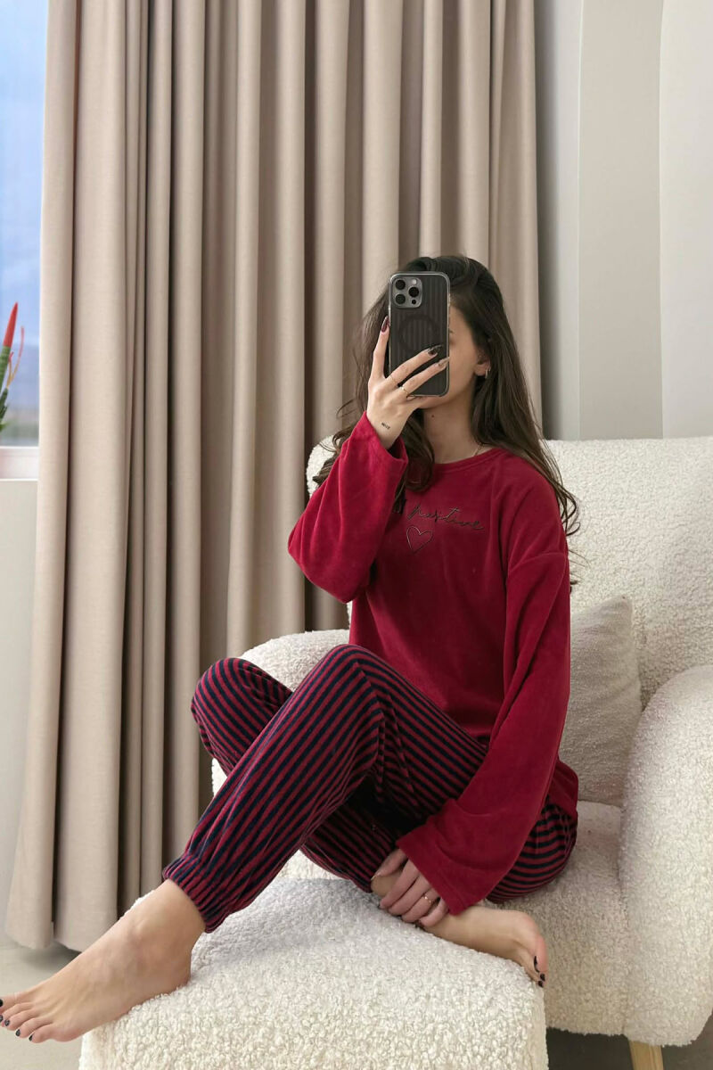 STAY POSITIVE FRONT WRITTINGS WOMEN PYJAMAS BURGUNDY/VISHNJE - 1