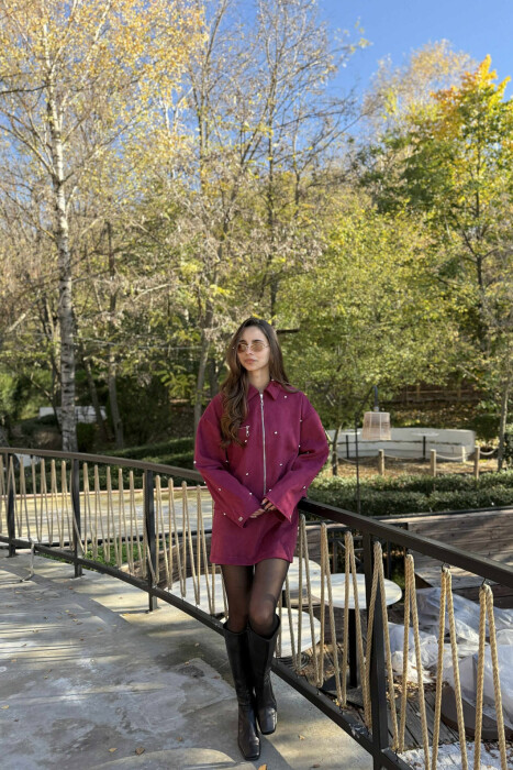 SET XHAKETË ME DETAJE GURËSH+FUND PËR FEMRA NË NGJYRË VISHNJË 