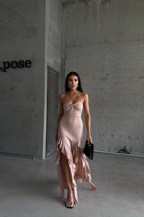 STRAPLESS ONE COLOR LONG WOMEN DRESS BEIGE/BEZHE 