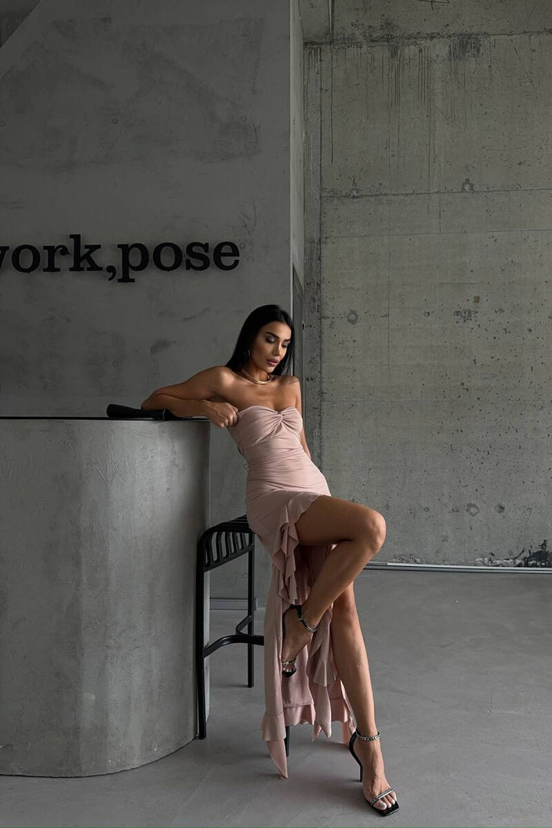 STRAPLESS ONE COLOR LONG WOMEN DRESS BEIGE/BEZHE - 3