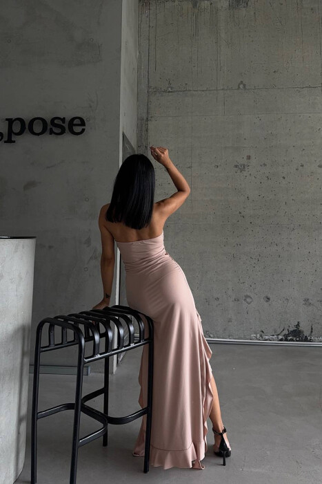 STRAPLESS ONE COLOR LONG WOMEN DRESS BEIGE/BEZHE - 6