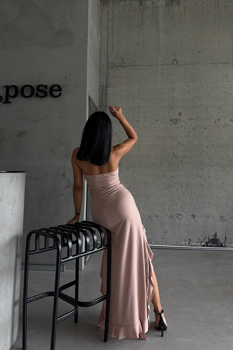 STRAPLESS ONE COLOR LONG WOMEN DRESS BEIGE/BEZHE - 6