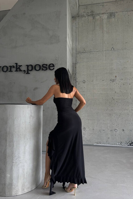 STRAPLESS ONE COLOR LONG WOMEN DRESS BLACK/ E ZEZE - 3