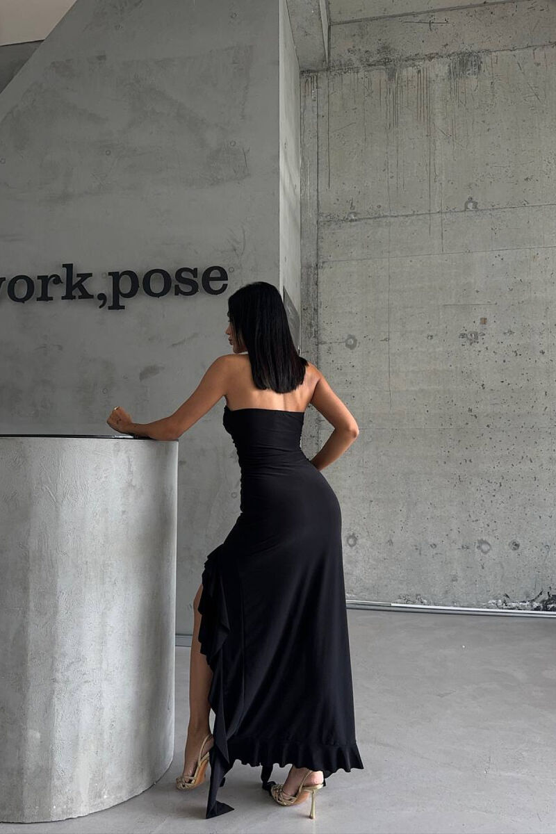 STRAPLESS ONE COLOR LONG WOMEN DRESS BLACK/ E ZEZE - 3