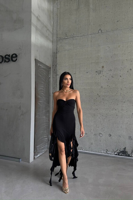 STRAPLESS ONE COLOR LONG WOMEN DRESS BLACK/ E ZEZE 