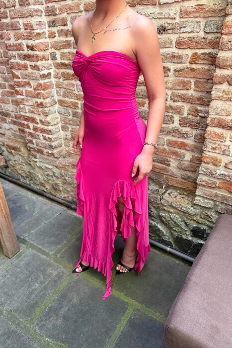 STRAPLESS ONE COLOR LONG WOMEN DRESS FUCHSIA/CIKLAMI - 4