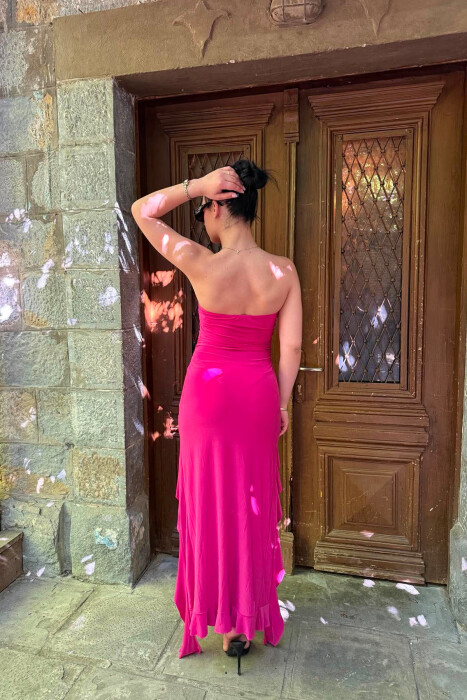 STRAPLESS ONE COLOR LONG WOMEN DRESS FUCHSIA/CIKLAMI - 6