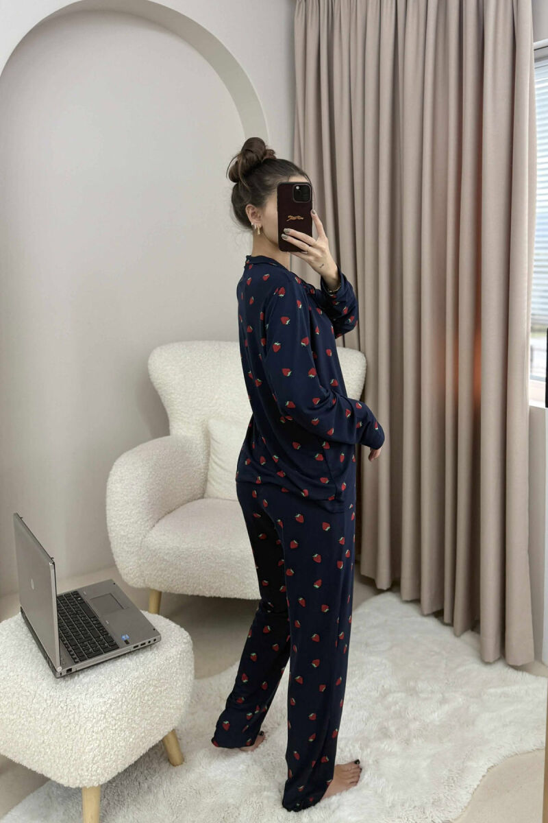 STRAWBERRY DESIGN SHIRT+TROUSERS WOMEN PYJAMAS DARK BLUE/BEE - 2