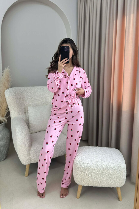 STRAWBERRY DESIGN SHIRT+TROUSERS WOMEN PYJAMAS PINK/ROZE 