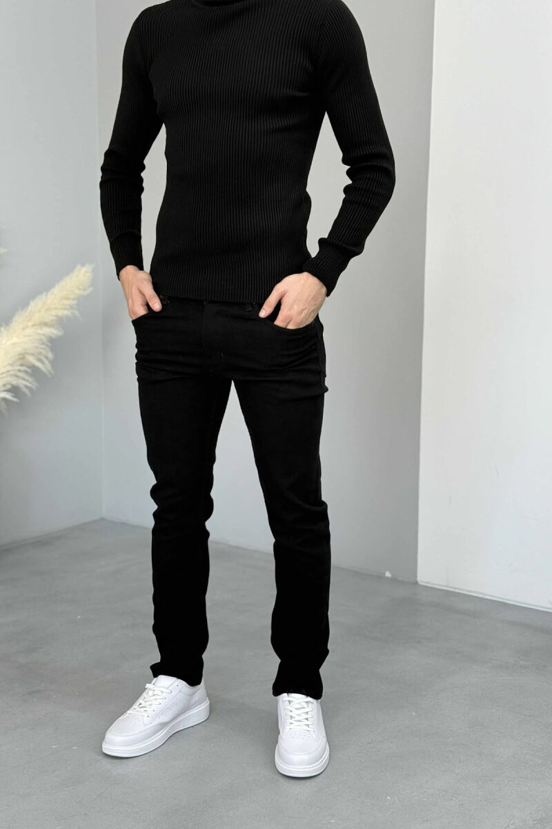 STRETCHY HIDDEN BUTTON FLY MEN JEANS BLACK/ E ZEZE - 1