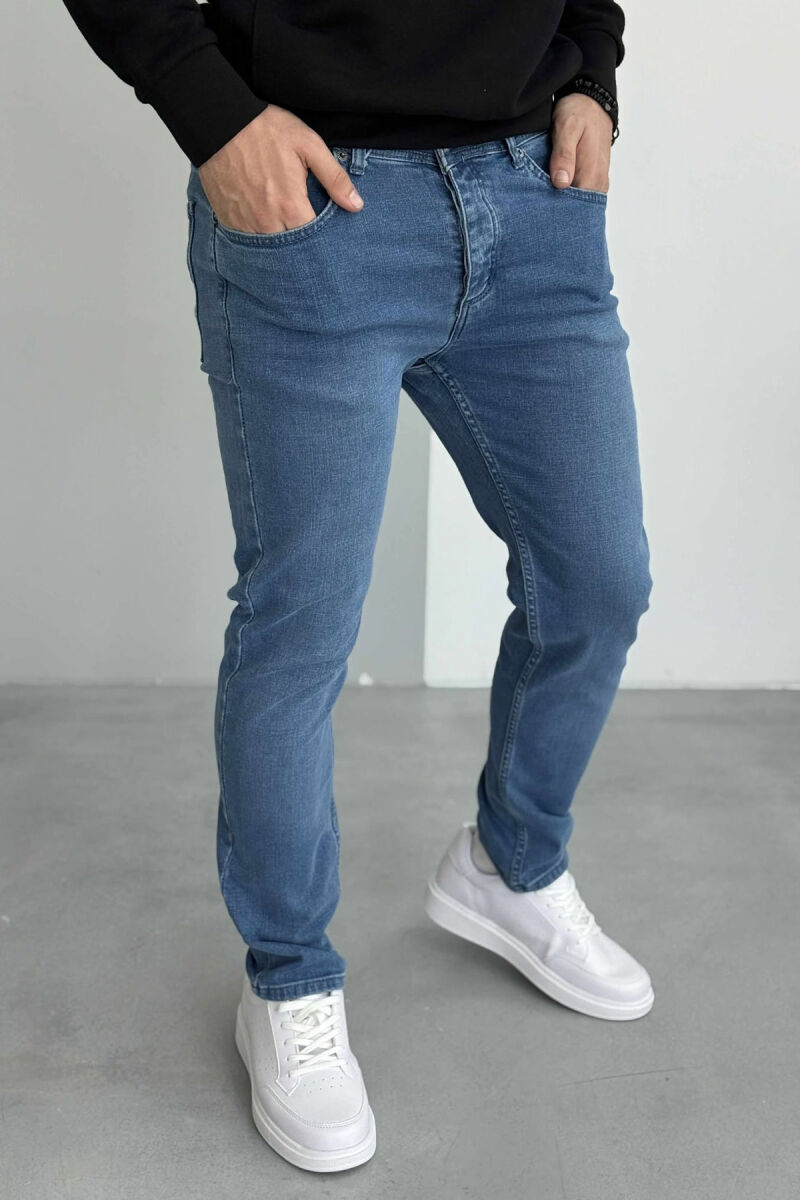 STRETCHY HIDDEN BUTTON FLY MEN JEANS BLUE/BLU - 1
