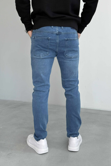 STRETCHY HIDDEN BUTTON FLY MEN JEANS BLUE/BLU - 3