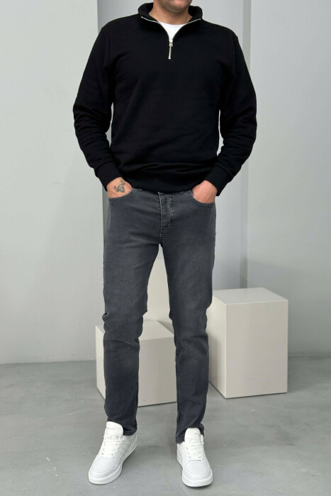 STRETCHY HIDDEN BUTTON FLY MEN JEANS GREY/GRI - KLAUDIO FASHION