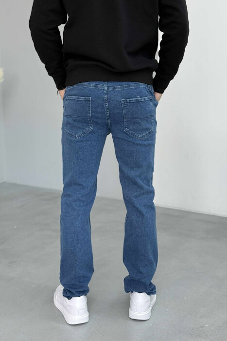 STRETCHY ONE COLOR HIDDEN BUTTON FLY MEN JEANS BLUE/BLU - 3