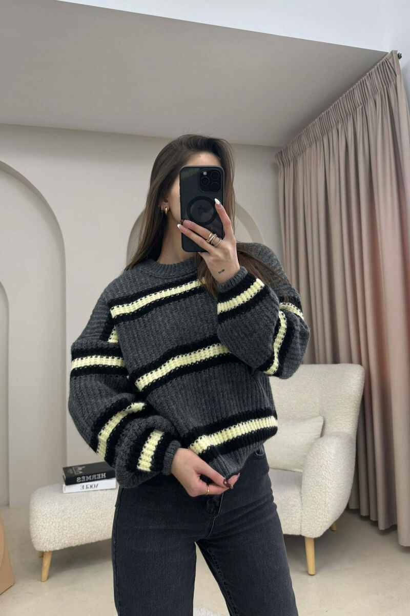 STRIPE CROPPED ROUND NECK WOMAN SWEATER DARK GREY/GEE - 1