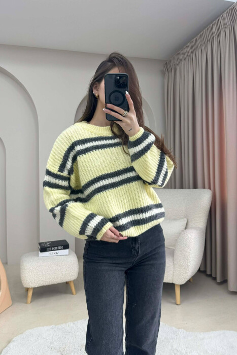 STRIPE CROPPED ROUND NECK WOMAN SWEATER YELLOW/E VERDHE 