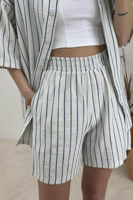 STRIPE DESIGN SHIRT+SHORTS WOMEN SET CREAM-BLUE/KREM-BLU - 5