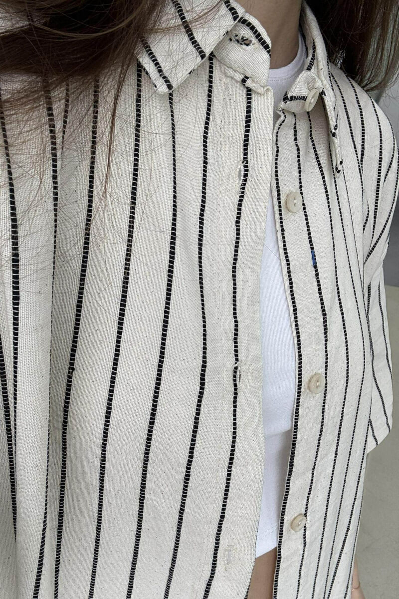 STRIPE DESIGN SHIRT+SHORTS WOMEN SET CREAM+BLACK/KREM+ZEZE - 5