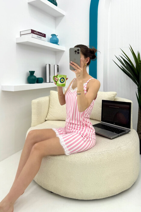 STRIPE DESIGN TANK TOP+SHORTS WOMEN PYJAMAS WHITE-PINK/BARO - 4