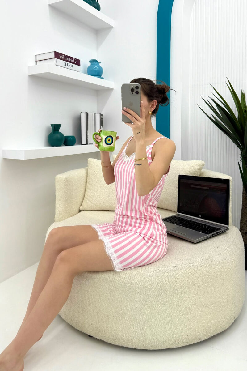 STRIPE DESIGN TANK TOP+SHORTS WOMEN PYJAMAS WHITE-PINK/BARO - 4