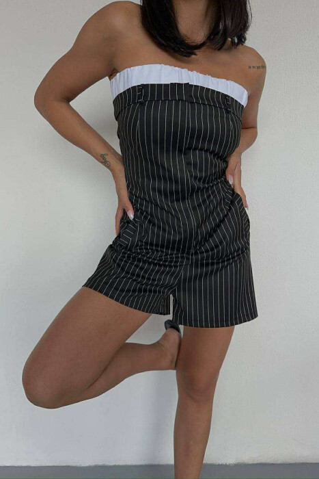 STRIPE DESIGN WOMEN JUMPSUIT BLACK/ E ZEZE - 2